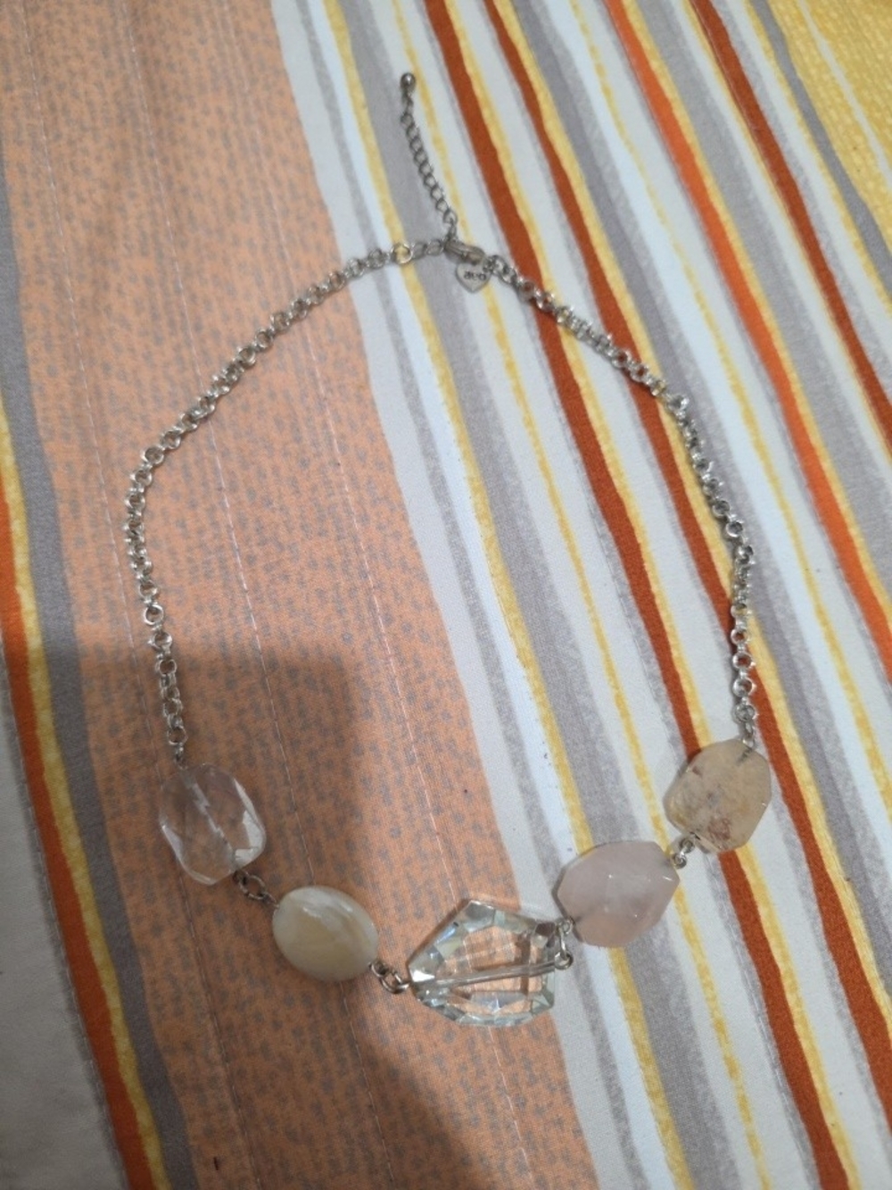 American Eagle Outfitters Silver-Tone Necklace with Clear and Pale Pink Stones